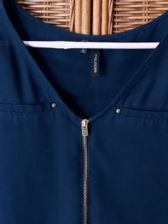 Maurices Women's Sleeveless Zip-up Blouse Semi-Sheer Classic Indigo Blue NWOT - Picture 5 of 14